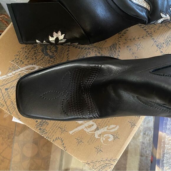 Free People Sz 10 Sparks Fly Western boots black silver leather cowboy cowgirl - Picture 8 of 13